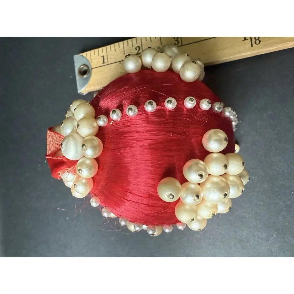 Vintage Handmade Jeweled Beaded Push Pin Red White Victorian Christmas Ornament